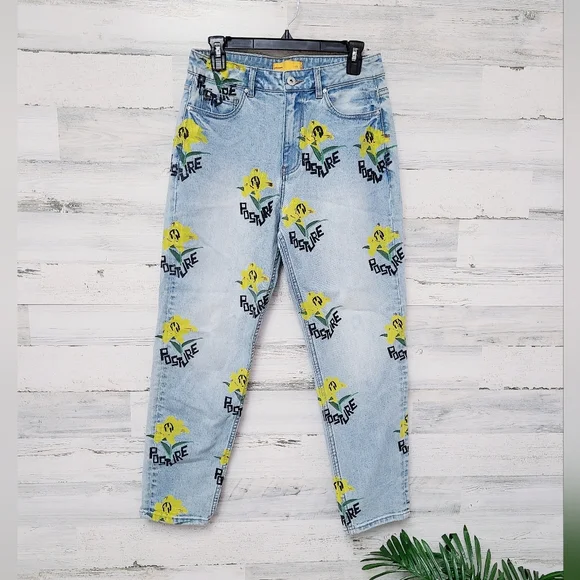 Posture Floral Print Light Wash Denim Jeans